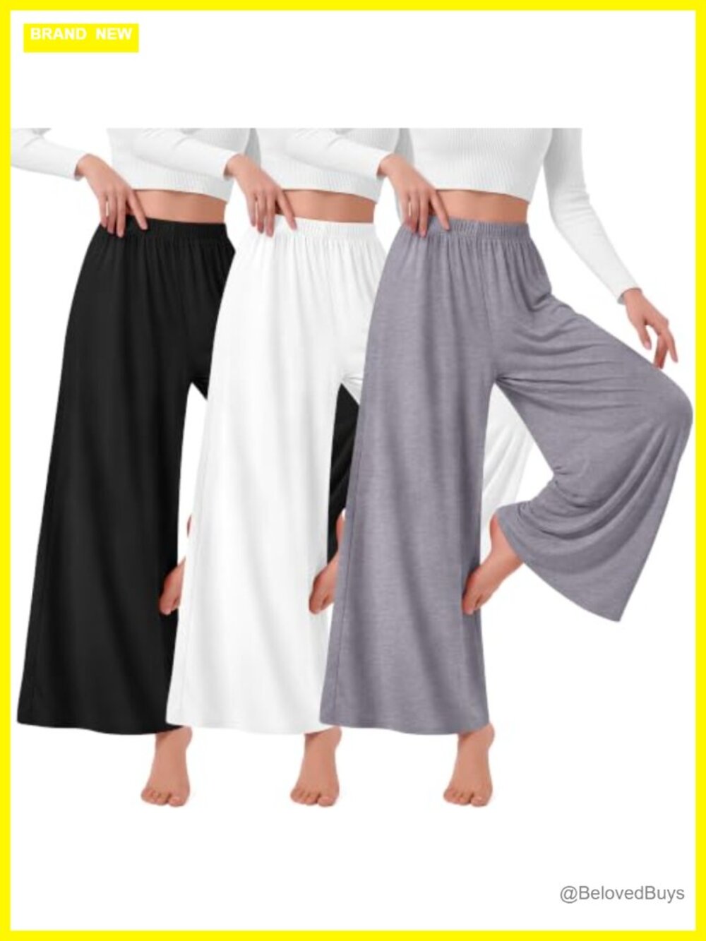 3 Pack Women Palazzo Wide Leg Flowy Dance Yoga Pants High Waist